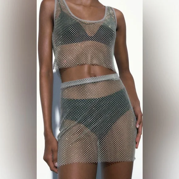 Zara Rhinestone Mesh Mini Skirt - Picture 4 of 5
